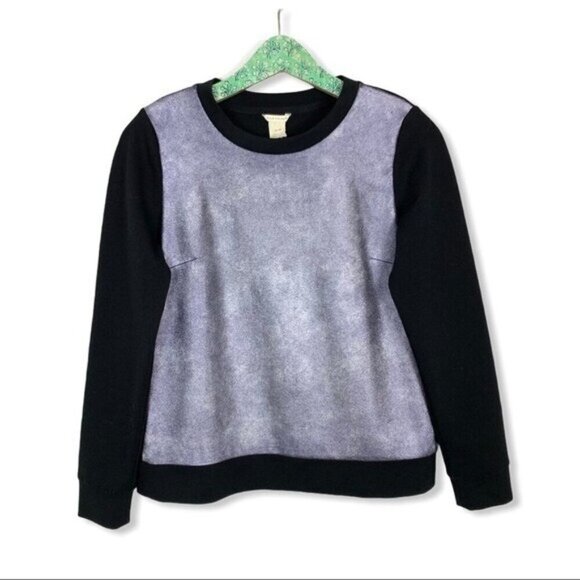 Club Monaco Colorblock Crewneck Sweatshirt Medium Gray Black Minimalist Casual - Picture 1 of 5